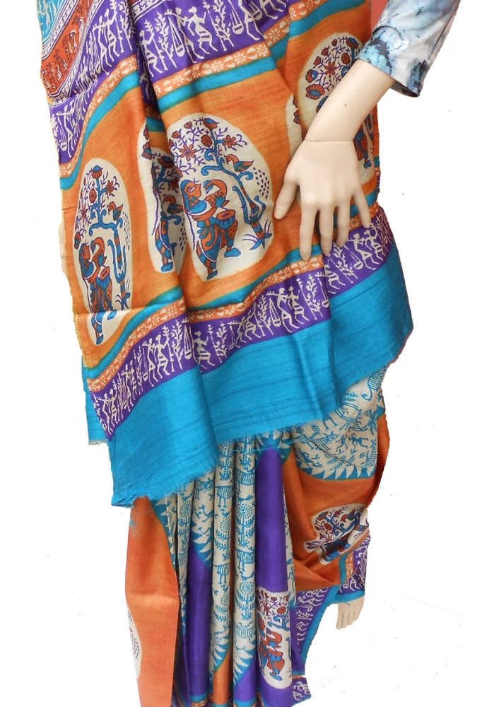 Tussar silk print saree