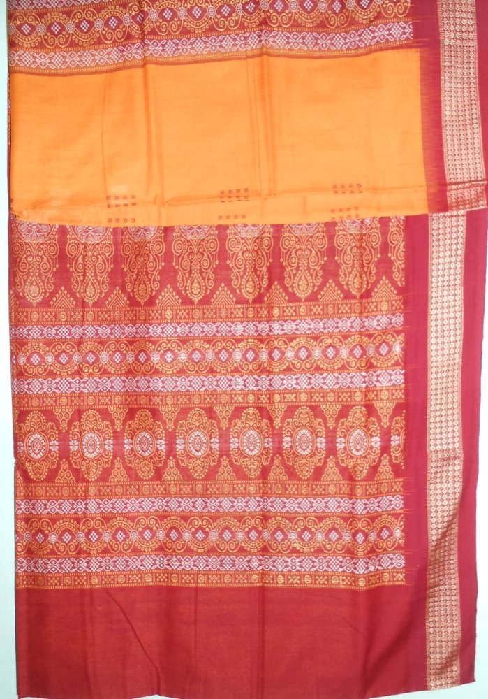 Box bomkai cotton saree golden yellow in color